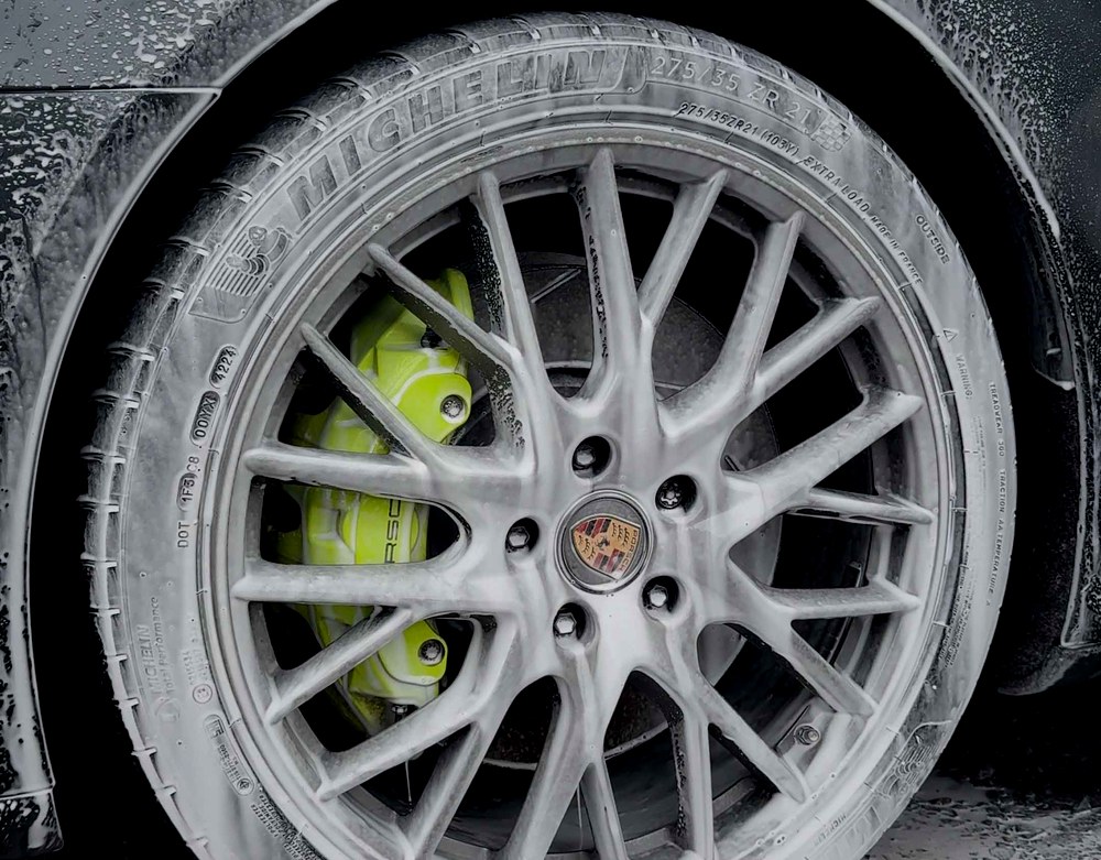 Porsche Panamera wheel detail during wash